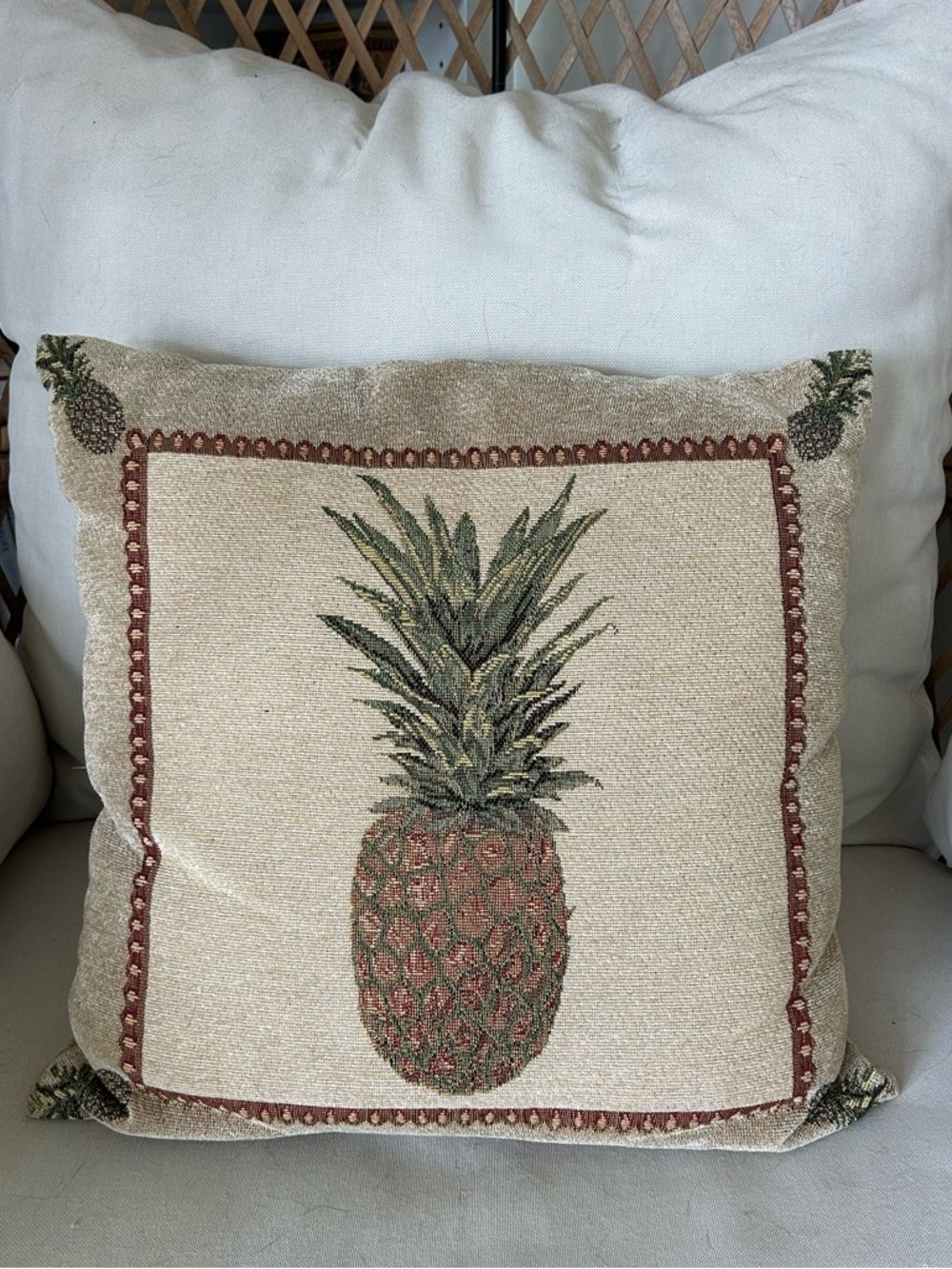 Pineapple Tapestry Throw Pillow in Cream and Green
